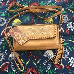 Tan Wristlet with Detachable Strap